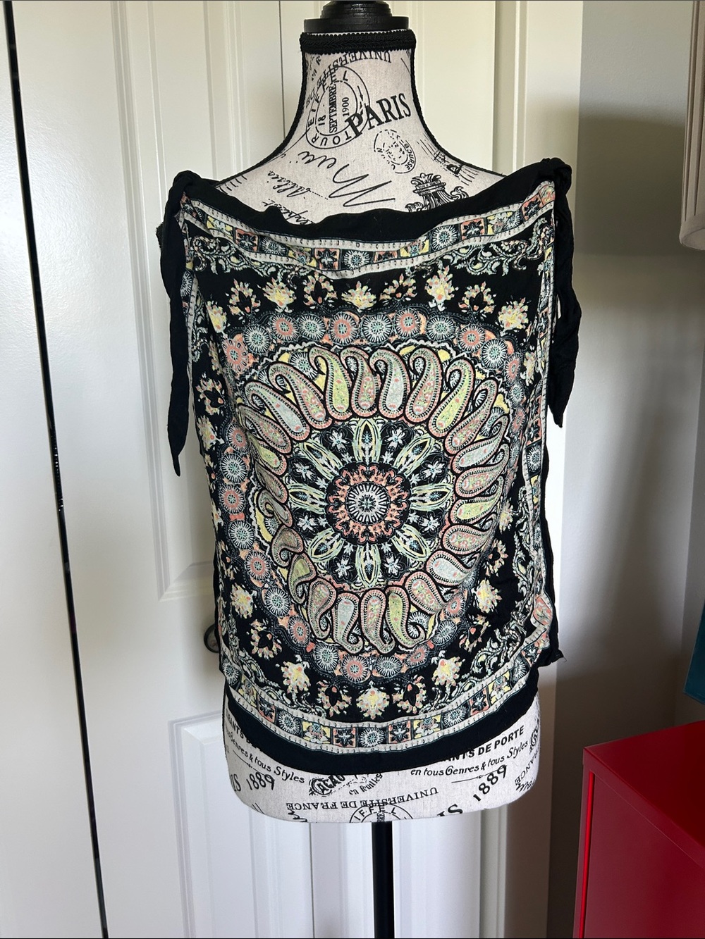Women's Black Paisley Handkerchief Tie-Shoulder Tank Top by Free People